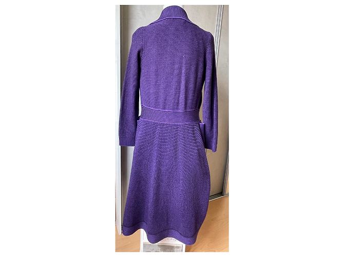 Conjunto Dior Vestido de Seda Viscose e Casaco de Lã Roxo - vista 3