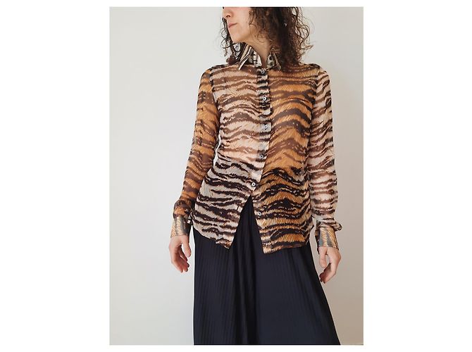 Dolce & Gabbana blusa camisera estampada animalier con parte superior de seda Multicolor - vista 17