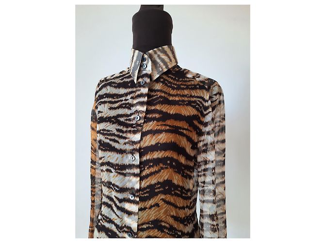 Dolce & Gabbana blusa camisera estampada animalier con parte superior de seda Multicolor - vista 2