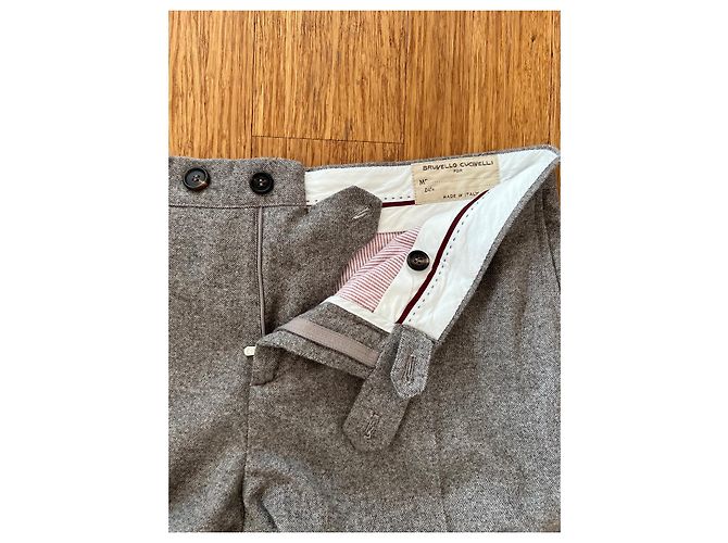 Calça Brunello Cucinelli de lã e seda cinza bege - vista 4