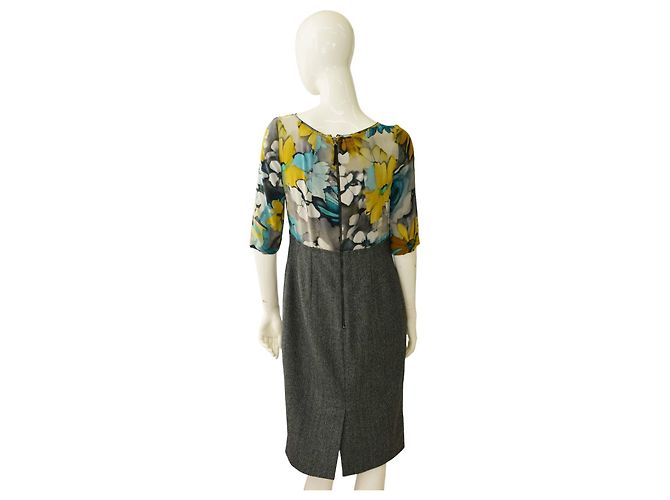 Vestido lápis Dolce & Gabbana de seda floral e lã espinha de peixe - vista 2