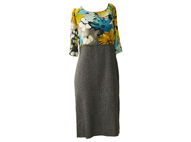 Vestido lápis Dolce & Gabbana de seda floral e lã espinha de peixe - vista 3