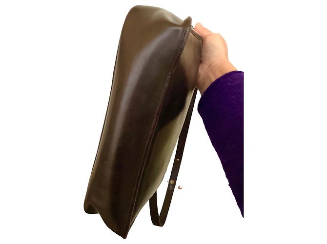 Carven Bolsa baguete com alça removível e forrada 60/70s Couro liso chocolate esculpido - vista 5