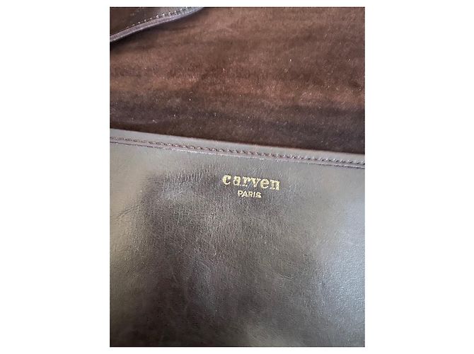 Carven Bolsa baguete com alça removível e forrada 60/70s Couro liso chocolate esculpido - vista 6