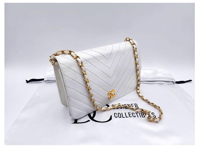 Executive Borsa a tracolla Chanel Timeless Classic Chevron bianca con patta singola Bianco - vista 2
