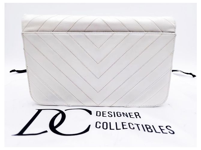 Executive Borsa a tracolla Chanel Timeless Classic Chevron bianca con patta singola Bianco - vista 4