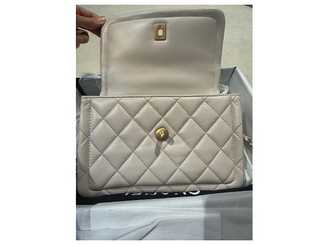 Chanel Boy Bag Pink and Cream Shiny Leather Beige - view 11