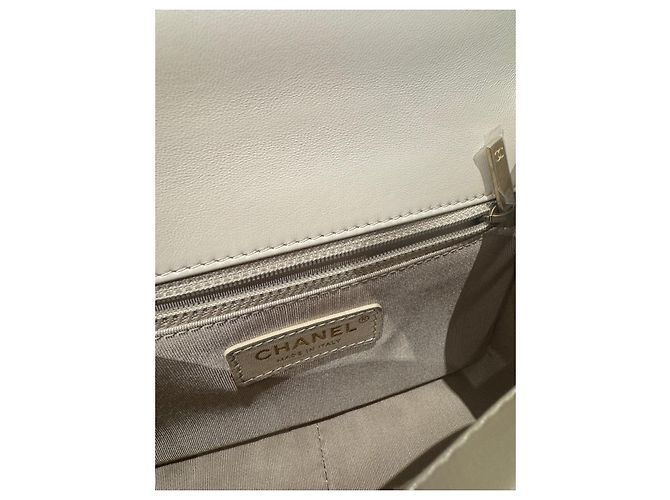 Chanel Boy Bag Pink and Cream Shiny Leather Beige - view 12