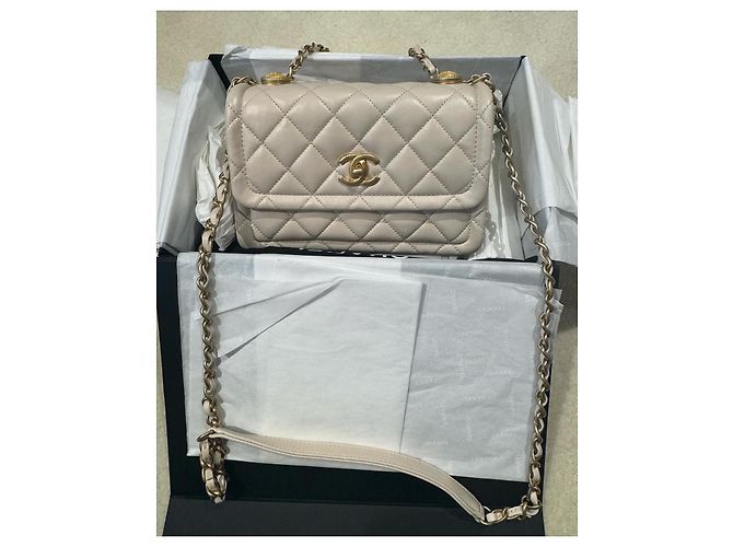 Chanel Boy Bag Pink and Cream Shiny Leather Beige - view 5