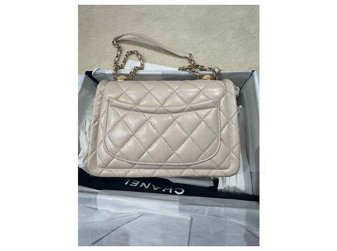 Chanel Boy Bag Pink and Cream Shiny Leather Beige - view 8
