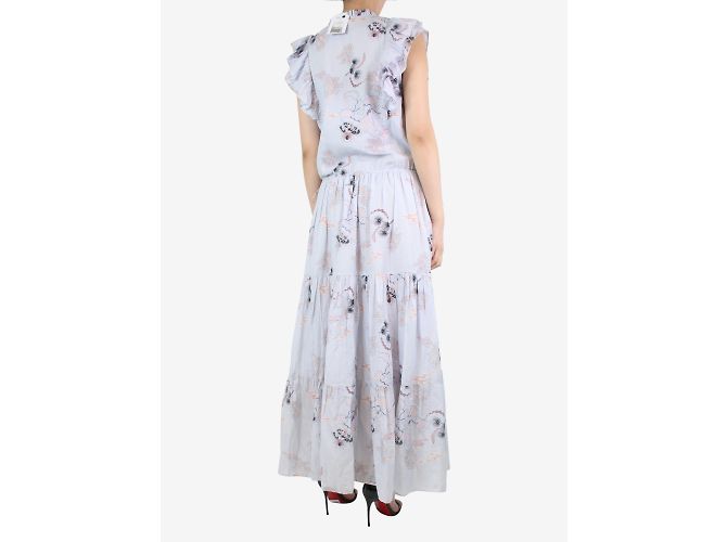 Magali Pascal Blaues, gestuftes Maxikleid mit Blumenmuster – Größe S - Ansicht 3