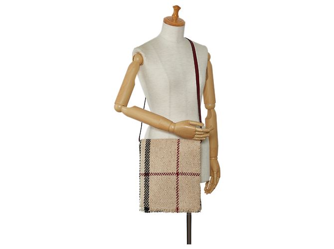 Bolsa Burberry Brown Wool House Check Marrom Bege - vista 9