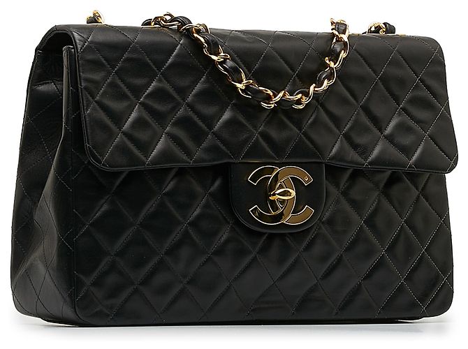 Chanel Black Jumbo XL Classic Lammfell Maxi Single Flap Schwarz - Ansicht 2