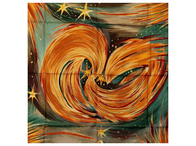 Hermès Sciarpa di seta Hermes verde Feux Du Ciel - vista 2