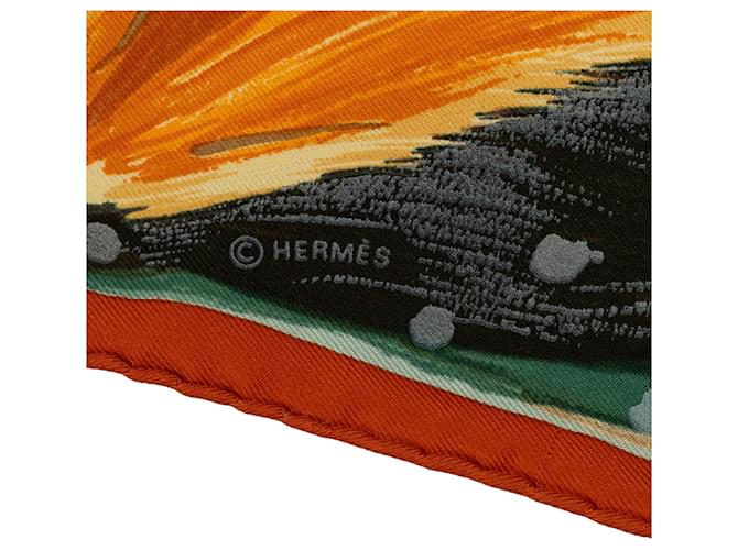 Hermès Sciarpa di seta Hermes verde Feux Du Ciel - vista 4