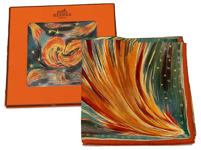 Hermès Sciarpa di seta Hermes verde Feux Du Ciel - vista 6