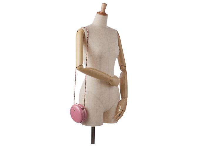 Borsa a tracolla CC a catena rotonda Chanel in pelle di agnello rosa - vista 10