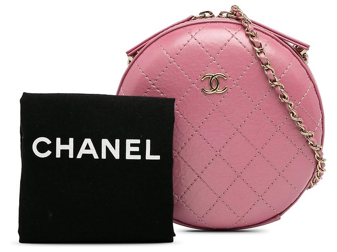 Borsa a tracolla CC a catena rotonda Chanel in pelle di agnello rosa - vista 12