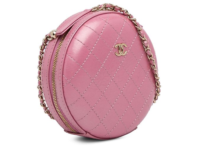 Borsa a tracolla CC a catena rotonda Chanel in pelle di agnello rosa - vista 2
