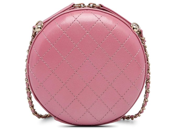 Borsa a tracolla CC a catena rotonda Chanel in pelle di agnello rosa - vista 3