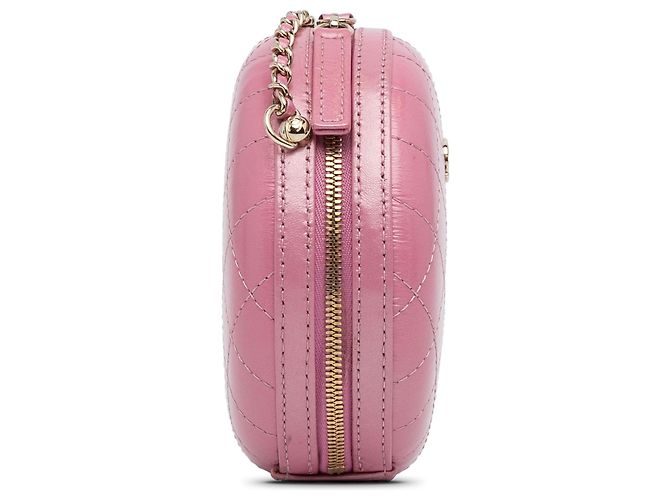 Borsa a tracolla CC a catena rotonda Chanel in pelle di agnello rosa - vista 4
