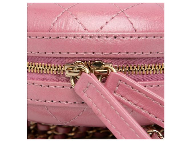 Borsa a tracolla CC a catena rotonda Chanel in pelle di agnello rosa - vista 9