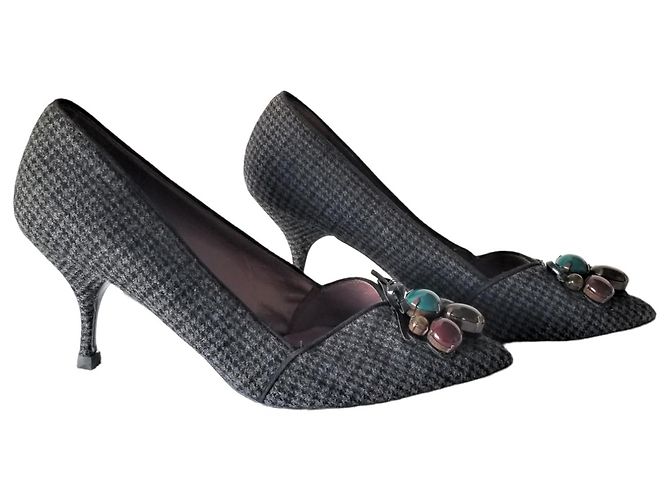 Décolleté Miu Miu pied de poule nero e grigio in cotone - vista 2