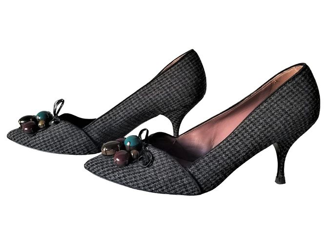 Décolleté Miu Miu pied de poule nero e grigio in cotone - vista 3