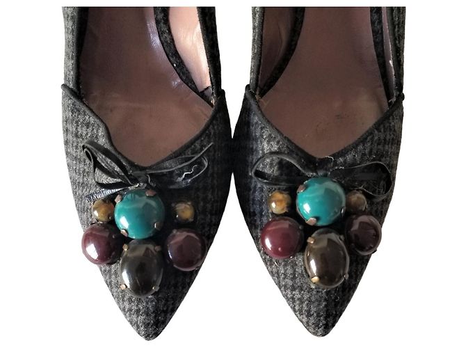 Décolleté Miu Miu pied de poule nero e grigio in cotone - vista 4