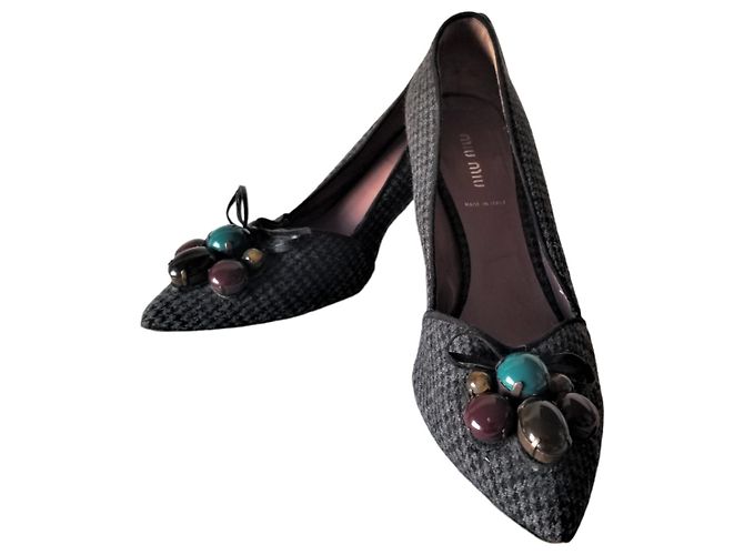 Décolleté Miu Miu pied de poule nero e grigio in cotone - vista 5