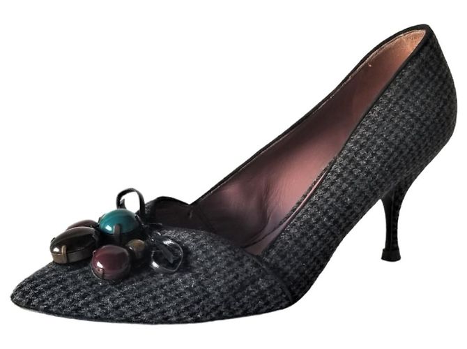 Décolleté Miu Miu pied de poule nero e grigio in cotone - vista 6