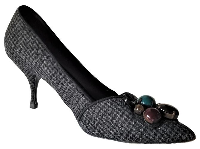 Décolleté Miu Miu pied de poule nero e grigio in cotone - vista 7