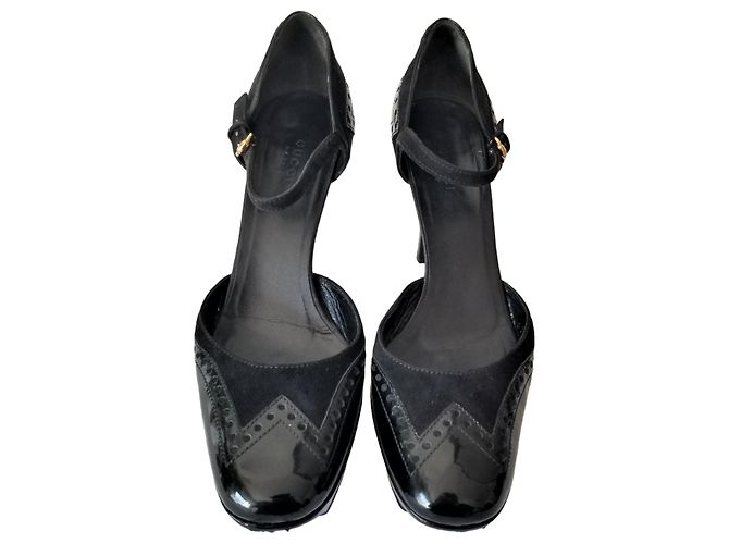 Décolleté Gucci in vernice nera con plateau e cinturino Nero - vista 2