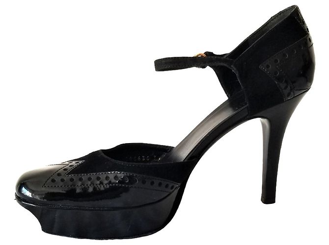 Décolleté Gucci in vernice nera con plateau e cinturino Nero - vista 9
