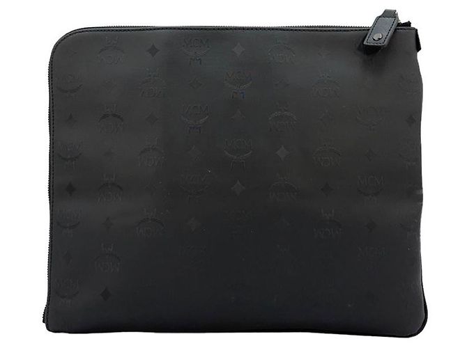 MCM Nylon Etui Tasche Logo Print Schwarz Silber Studs Metallic Case Business Bag - Ansicht 2