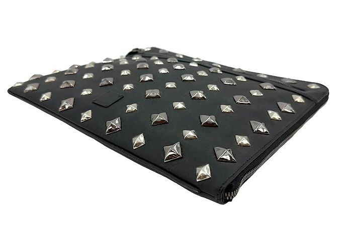 MCM Nylon Etui Tasche Logo Print Schwarz Silber Studs Metallic Case Business Bag - Ansicht 4