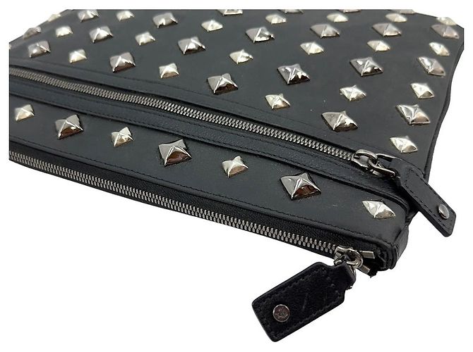 MCM Nylon Etui Tasche Logo Print Schwarz Silber Studs Metallic Case Business Bag - Ansicht 5