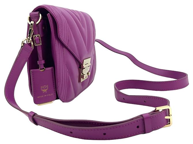MCM Patricia Bolsa de Ombro em Couro Violeta Roxa Bolsa de Ombro Acolchoada Roxo Roxo escuro - vista 3