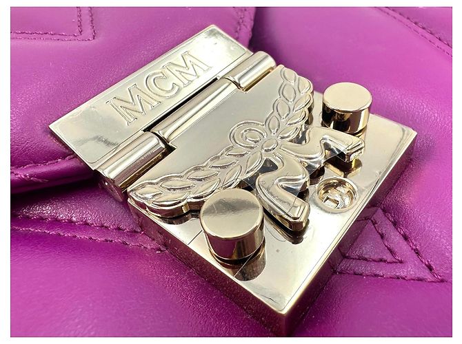MCM Patricia Bolsa de Ombro em Couro Violeta Roxa Bolsa de Ombro Acolchoada Roxo Roxo escuro - vista 6