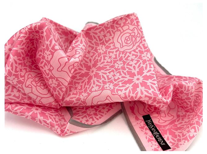 Yves Saint Laurent YSL Bandana Bufanda Mujer Algodón Rosa Rosa Gris Flor - vista 2