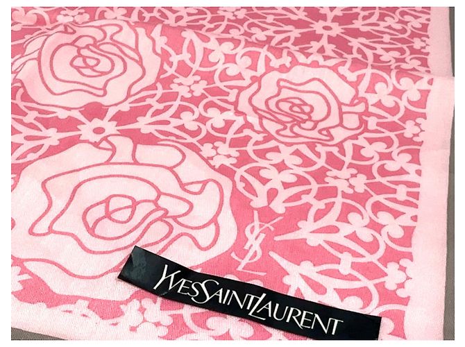 Yves Saint Laurent YSL Bandana Bufanda Mujer Algodón Rosa Rosa Gris Flor - vista 3