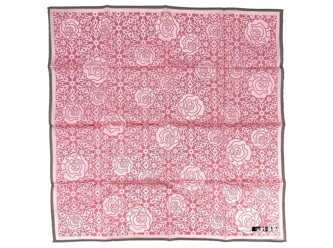 Yves Saint Laurent YSL Bandana Bufanda Mujer Algodón Rosa Rosa Gris Flor - vista 5
