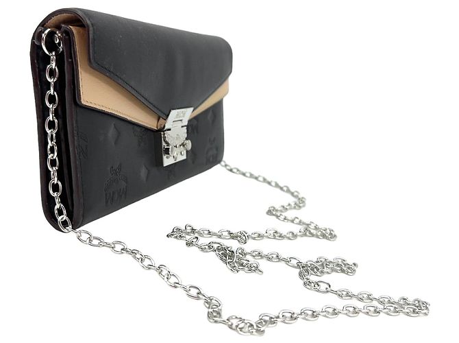Borsa a portafoglio a tracolla in pelle MCM Tracy Logo pochette a tracolla nera beige Nero - vista 3