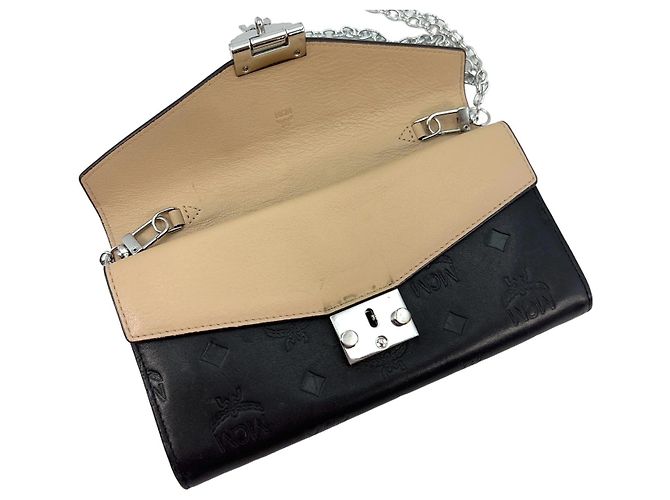 Borsa a portafoglio a tracolla in pelle MCM Tracy Logo pochette a tracolla nera beige Nero - vista 7