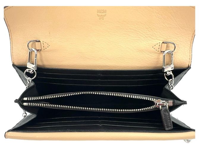 Borsa a portafoglio a tracolla in pelle MCM Tracy Logo pochette a tracolla nera beige Nero - vista 8