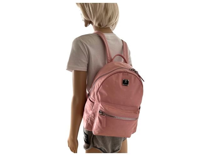 MCM Nylon Rucksack Small Backpack Rosa Silber LogoPrint Altrosa - Ansicht 7