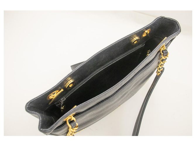 Borsa a tracolla CHANEL Caviar Triple Coco Chain in pelle nera oro Nero - vista 10