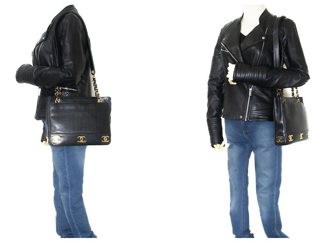 Borsa a tracolla CHANEL Caviar Triple Coco Chain in pelle nera oro Nero - vista 12