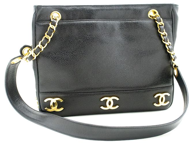 Borsa a tracolla CHANEL Caviar Triple Coco Chain in pelle nera oro Nero - vista 2