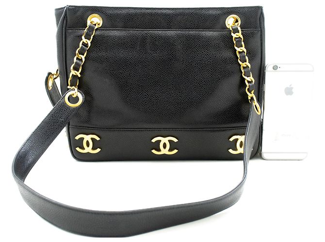 Borsa a tracolla CHANEL Caviar Triple Coco Chain in pelle nera oro Nero - vista 3